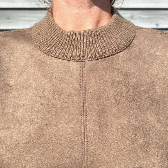 Ann Taylor Women's Faux Suede Mixed Media Sweater Preppy Office Brown M - Picture 5 of 8